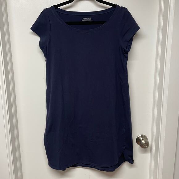 Eileen Fisher Women Navy Blue Cap Sleeve Tunic T-Shirt Dress Size Small Hi-Low - Picture 1 of 8